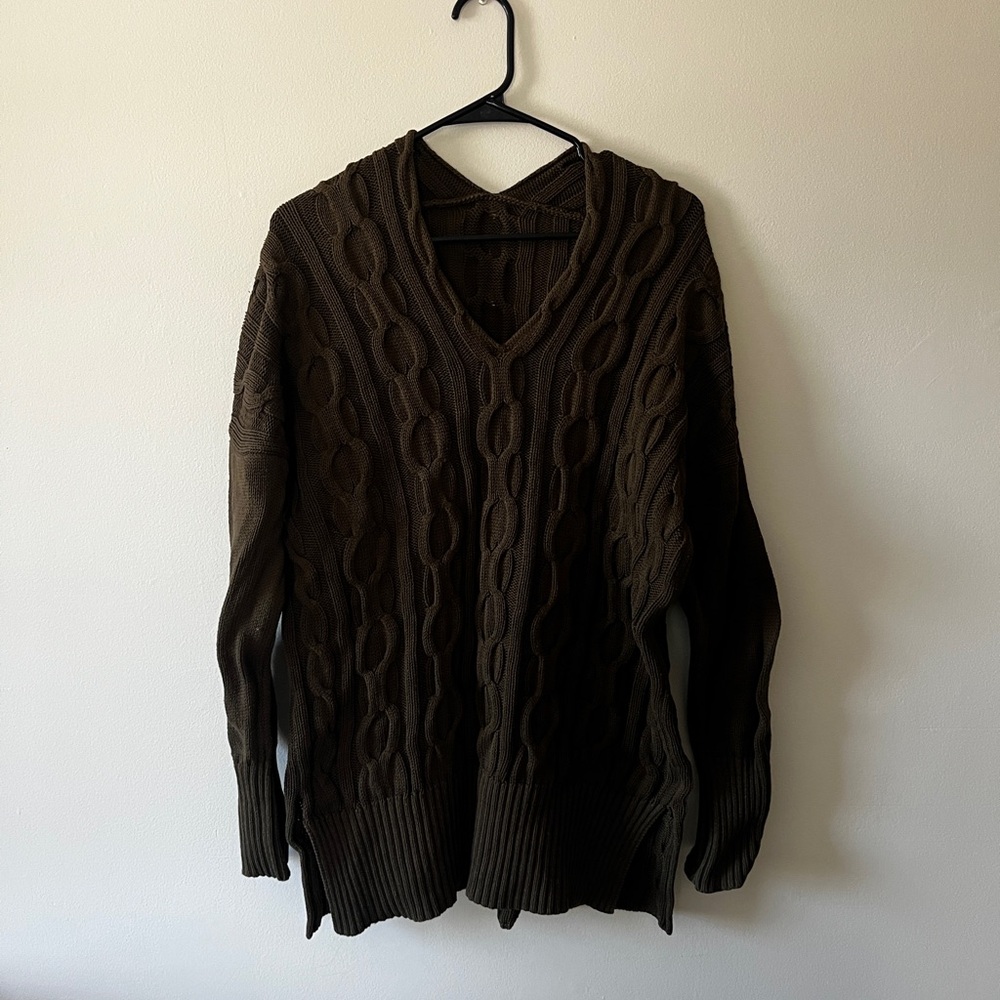 Women's Olive Green Cable Knit Sweater